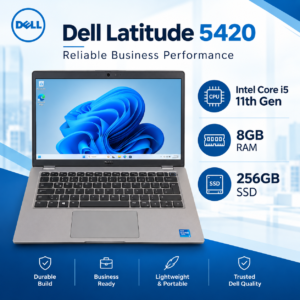 Dell Latitude 5420, Intel i5-11th Gen, 8GB RAM, 256GB SSD, Windows 11 Pro, 14" FHD