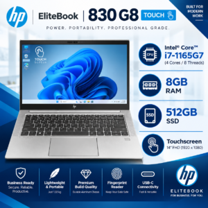 HP Elitebook 830 G8 Touch, Intel Core i7-11th, 8GB RAM, 512GB SSD