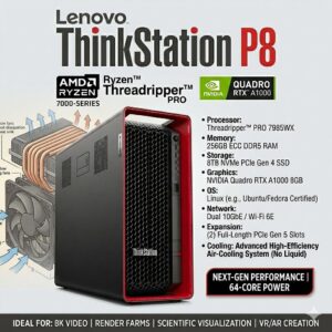 BRAND NEW LENOVO THINKSTATION P8 WORKSTATION | AMD Ryzen Threadripper PRO 7985WX (64-Core / 128 Threads) | 256GB DDR5 RAM | 8TB NVME SSD