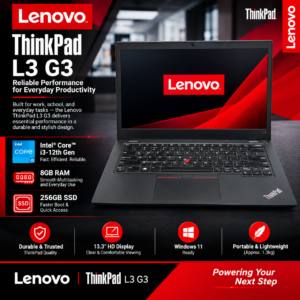 Lenovo ThinkPad L13 Gen 3, Intel Core i3-12th Gen (6 Cores), 8GB RAM, 256GB NVMe SSD, 13.3" WUXGA (16:10), Thunderbolt 4, Ultra-Light 1.26kg, Free Gifts!