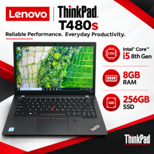 Lenovo ThinkPad T480s Slim Ultrabook , Intel Core i5-8th Gen , 8GB RAM , 256GB NVMe SSD , 14" Screen