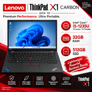 Lenovo ThinkPad X1 Carbon Gen 10, 14" Premium Executive Ultrabook, 32GB RAM, 512GB SSD