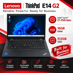 Lenovo ThinkPad E14 Gen 2 – 14" FHD | Intel i7 (11th Gen) | 16GB RAM | 512GB SSD | Fast & Reliable Business Laptop